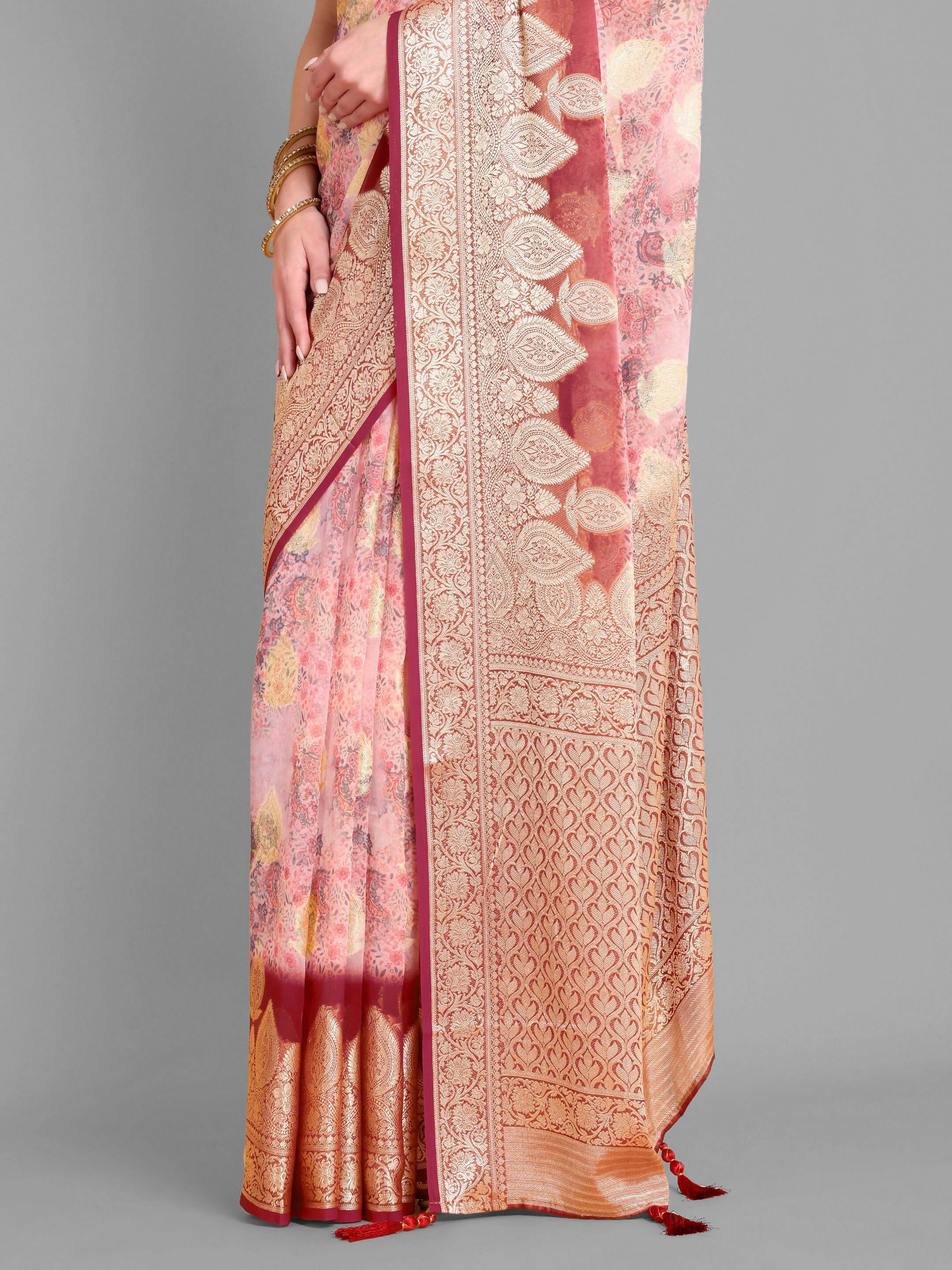 Vamsee Bindu Baby Pink Georgette Saree