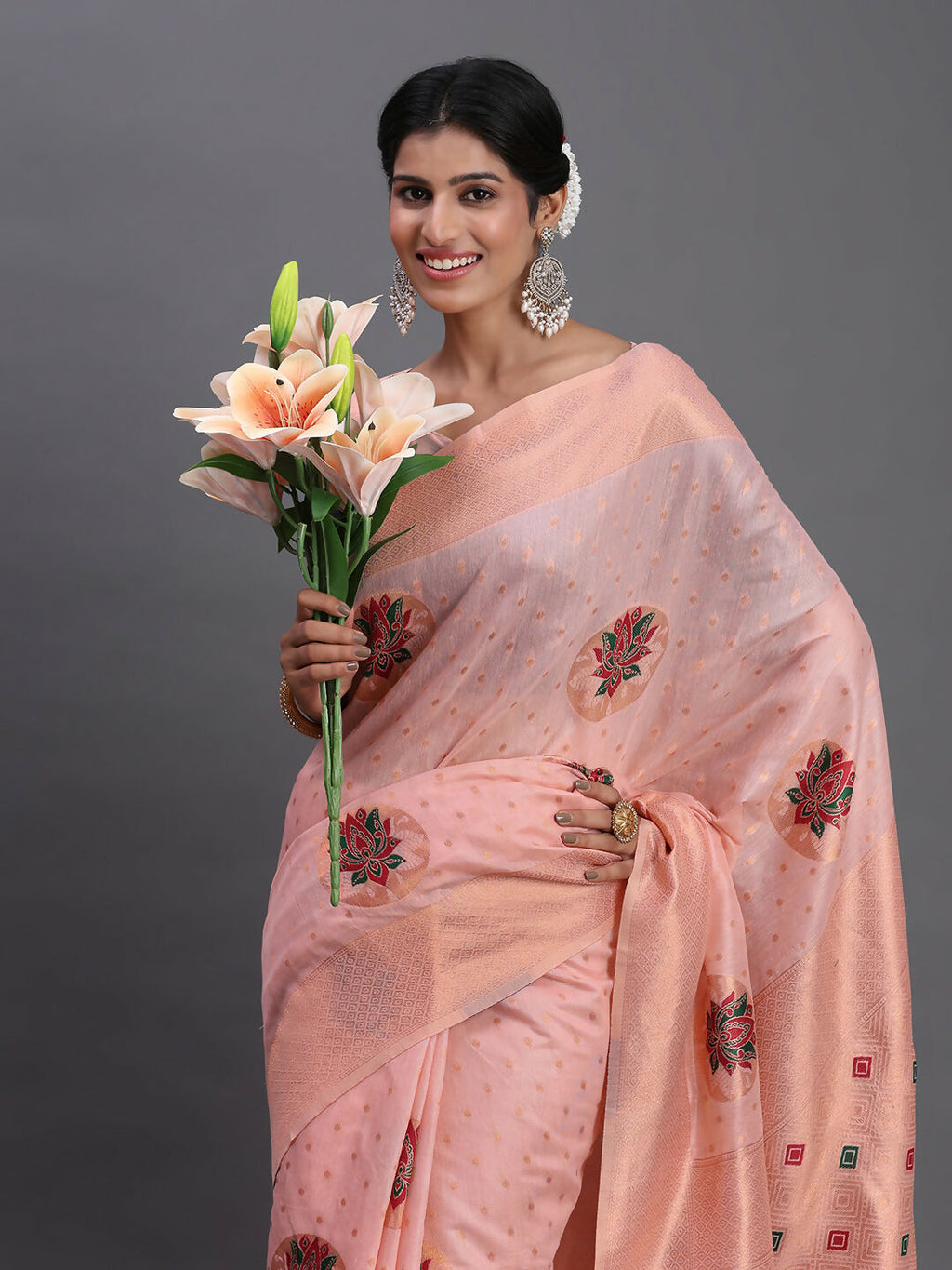 Shree Shyam Fashion Linen Cotton Light Pink Saree