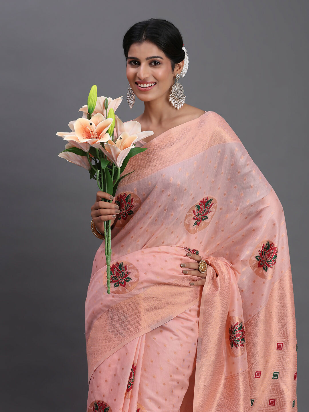 Shree Shyam Fashion Linen Cotton Light Pink Saree