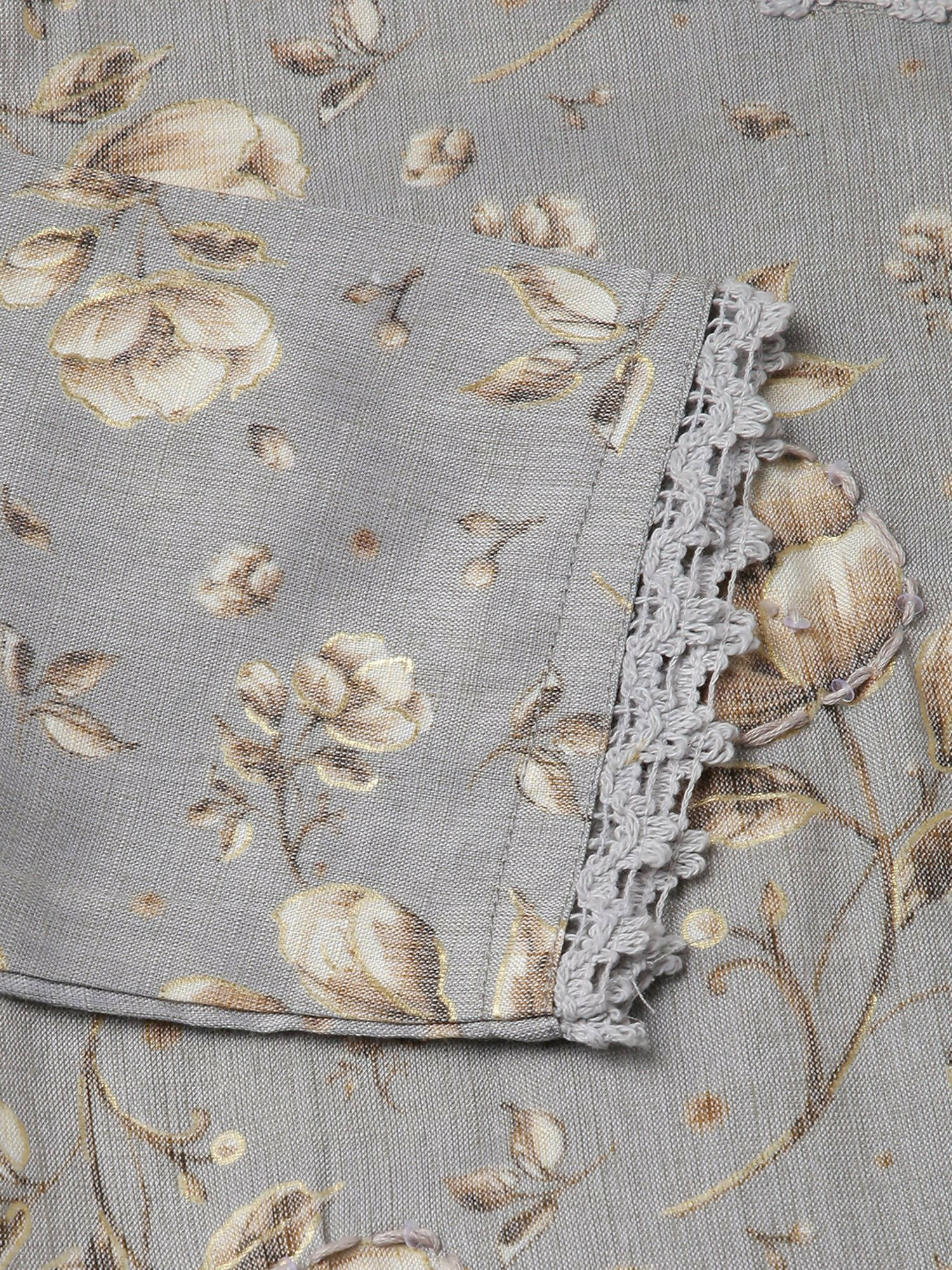 Grey Poly Rayon Floral Printed Straight Kurta - Prasuti