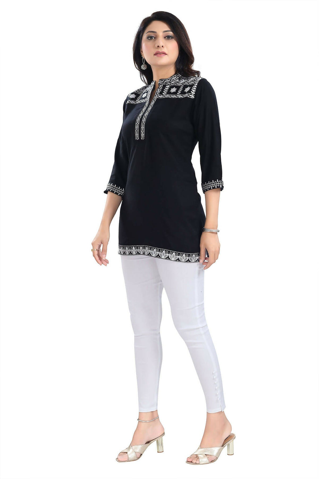 Snehal Creations Blissful Black Women Embroidered Boho Chic Tunic Top