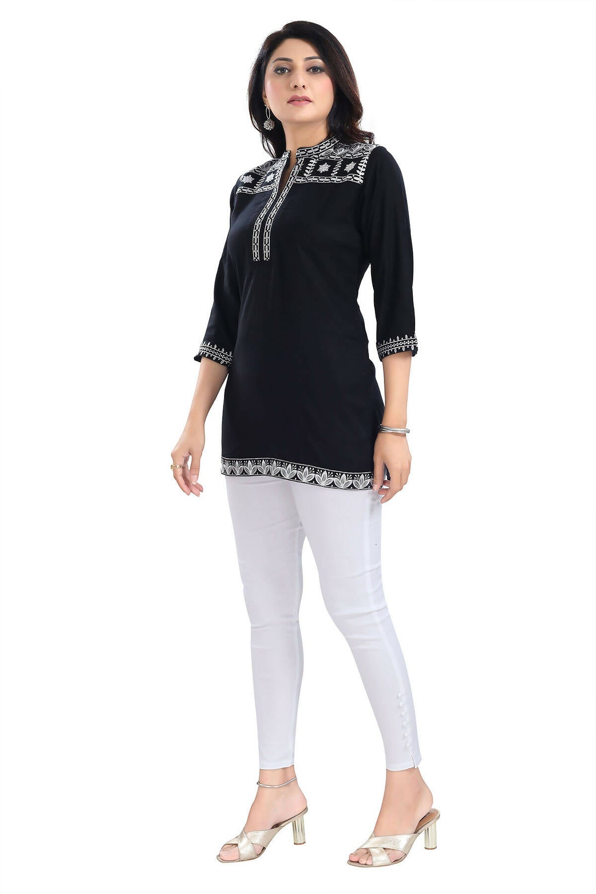 Snehal Creations Blissful Black Women Embroidered Boho Chic Tunic Top