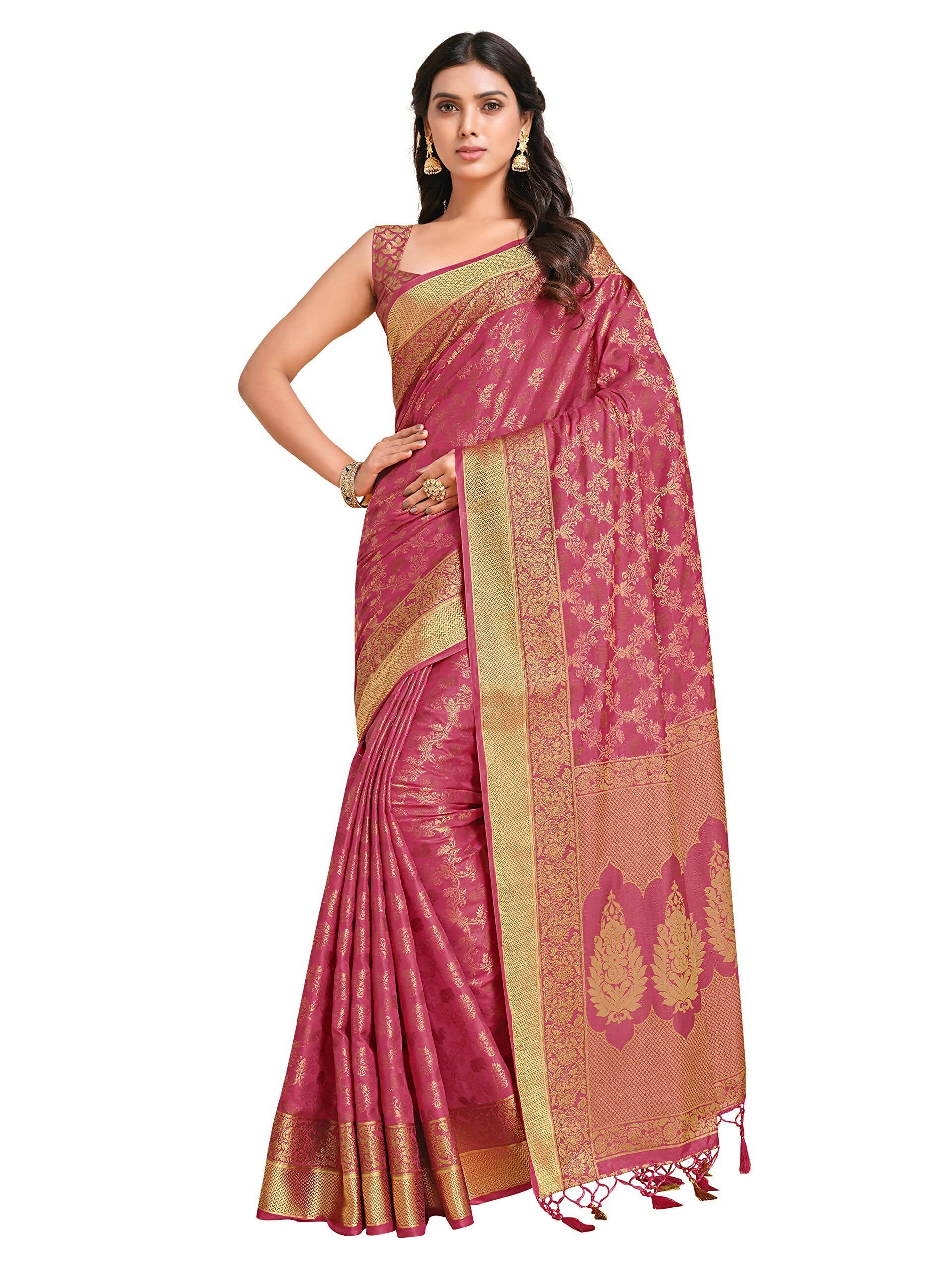 Mimosa Women's Kanchipuram Art Silk Pink Saree
