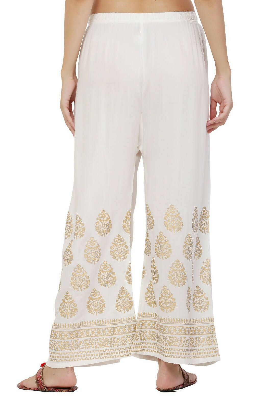 PAVONINE White Color Golden Printed Rayon Fabric Sharara For Women