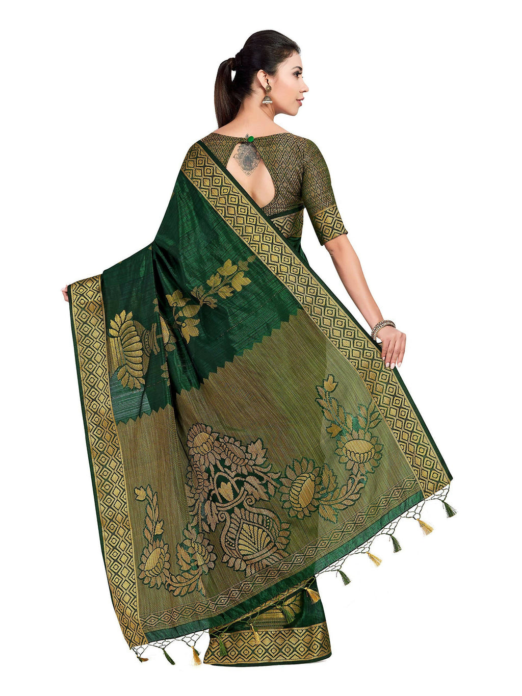 Mimosa Women's Dark Green Kanchipuram Art Silk Saree