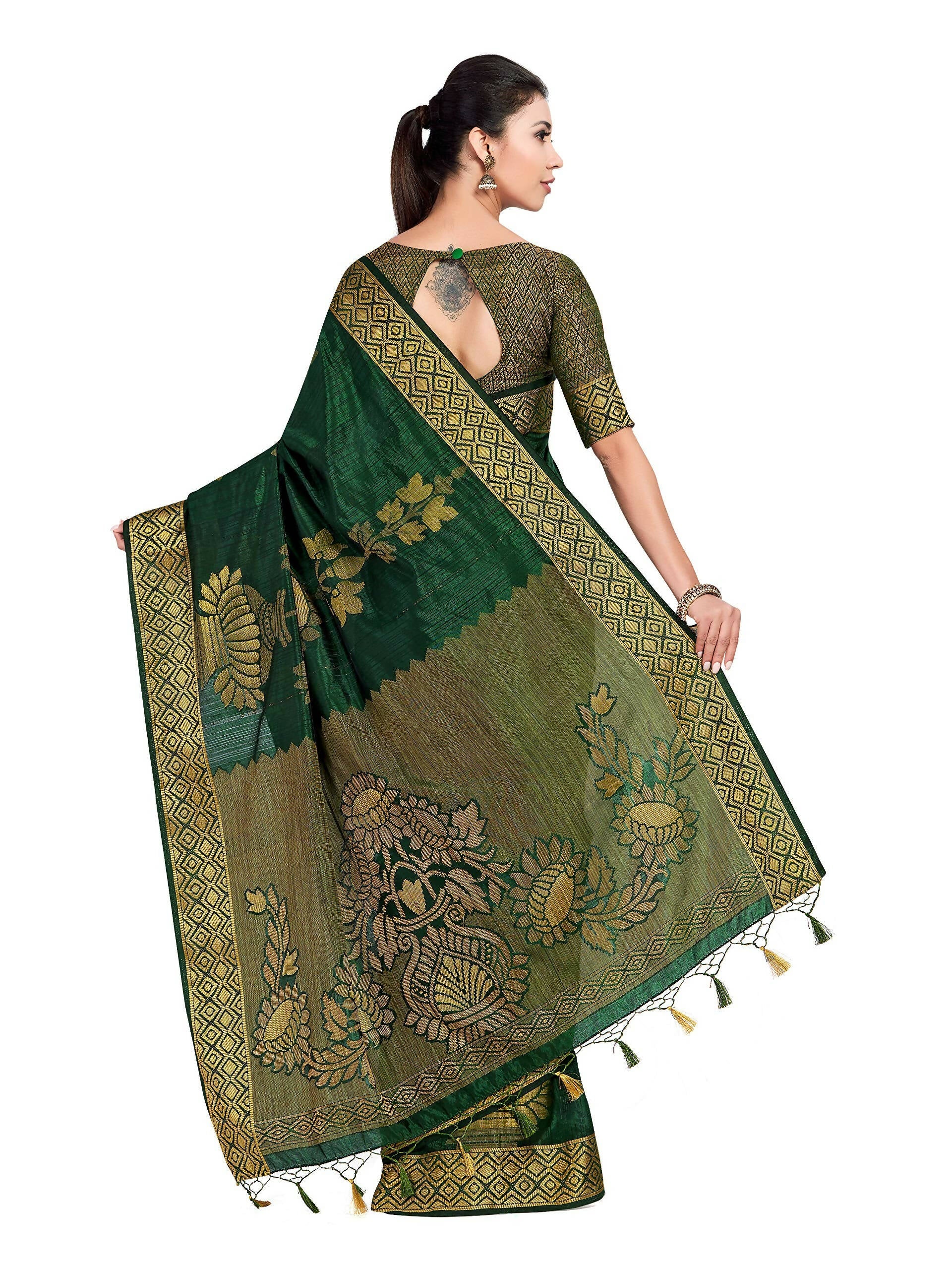 Mimosa Women's Dark Green Kanchipuram Art Silk Saree