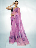 Purple Organza Designer Printed Saree - Shezlin