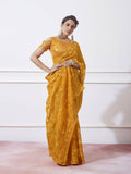 Mustard Simmar Designer Thread Embroidery Work Saree with Unstitched Blouse - Vandini