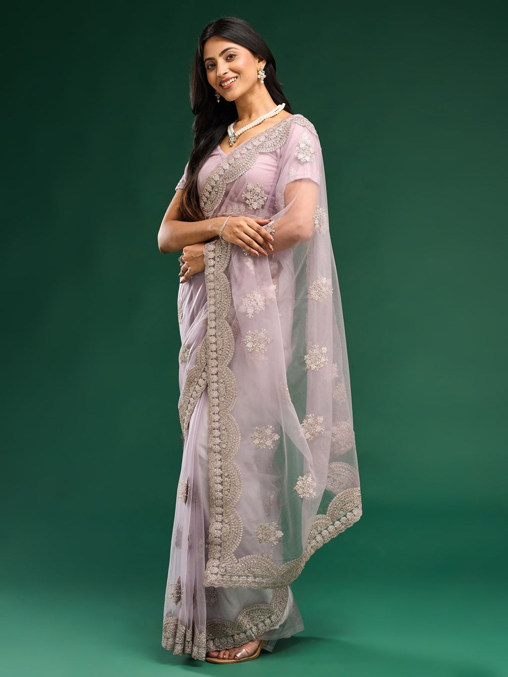 kasee Floral Embroidered Net Saree