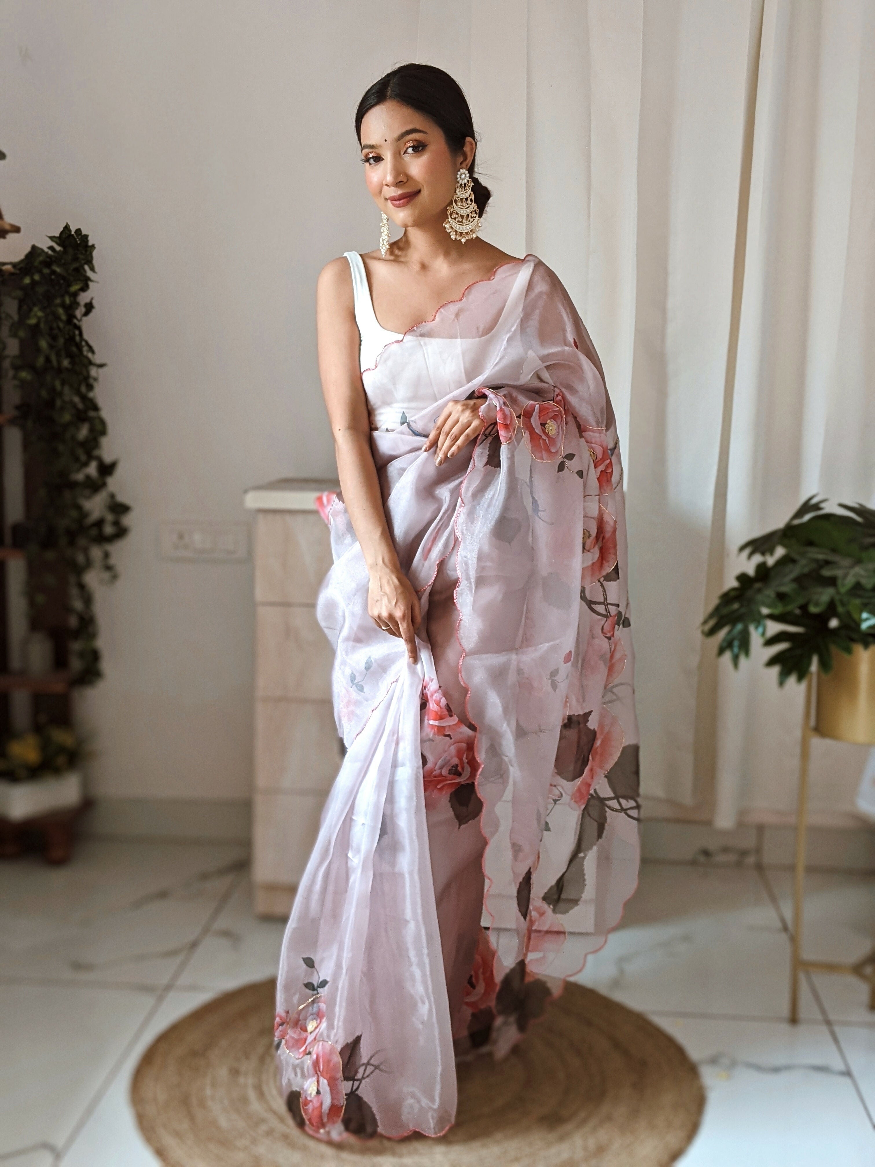 Vamsee Pinki Khatali Baby Pink Organza Saree