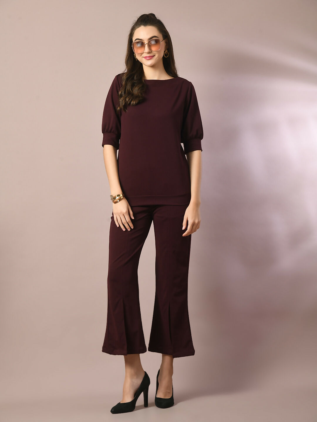 Myshka Women's Coffee Brown Solid Party Parallel Trousers