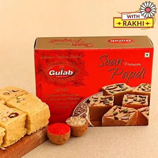 Ethnic Elephant Pearl Rakhi & Soan Papdi