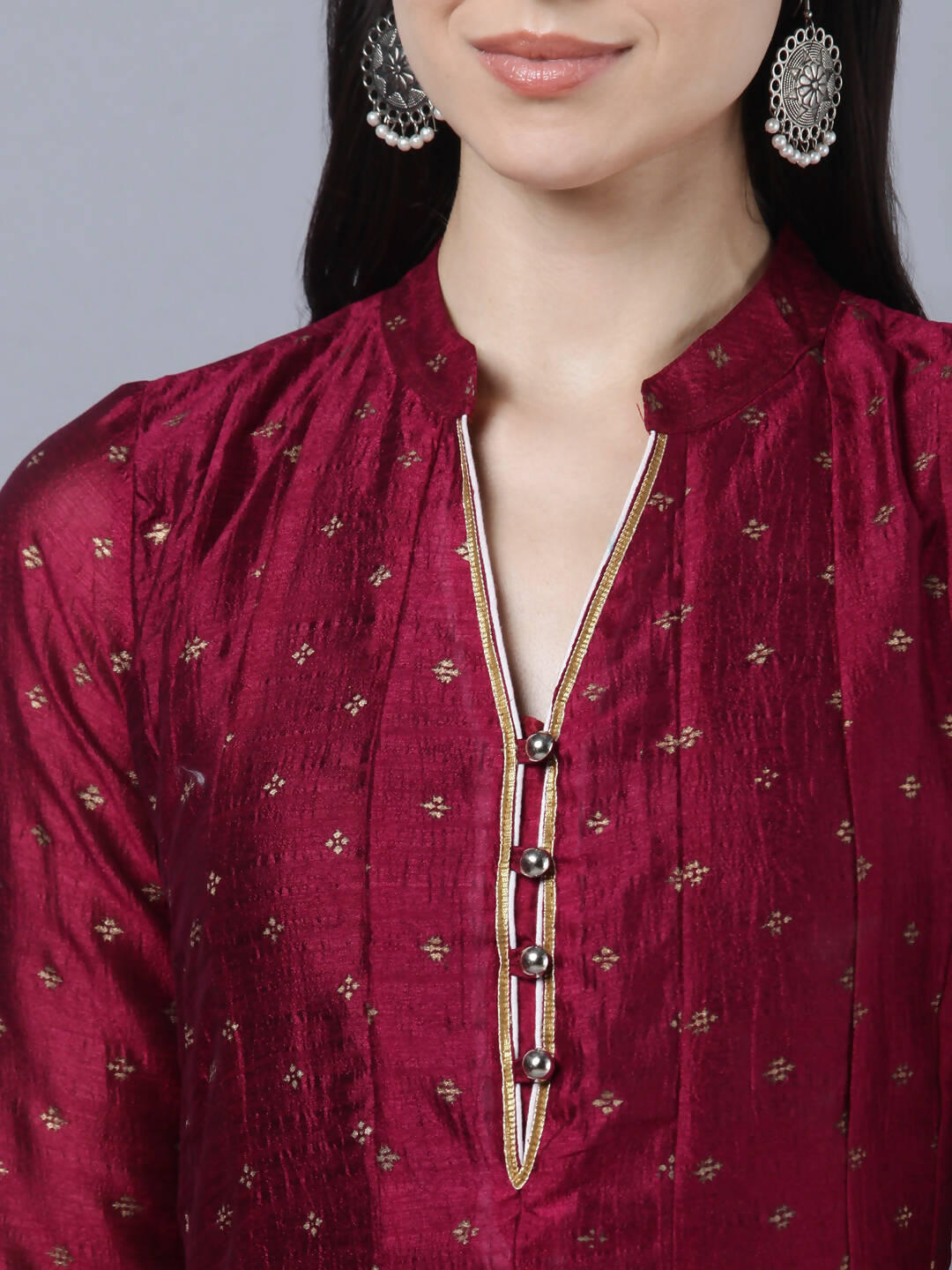 Myshka Women Brown Gold-Toned Anarkali Kurta With Dupatta