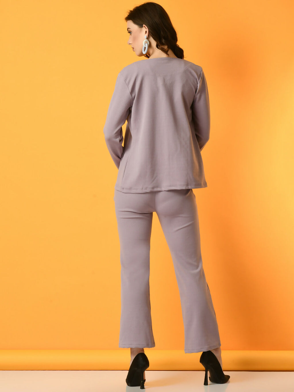 Myshka Women's Lavender Solid Coat With Trousers