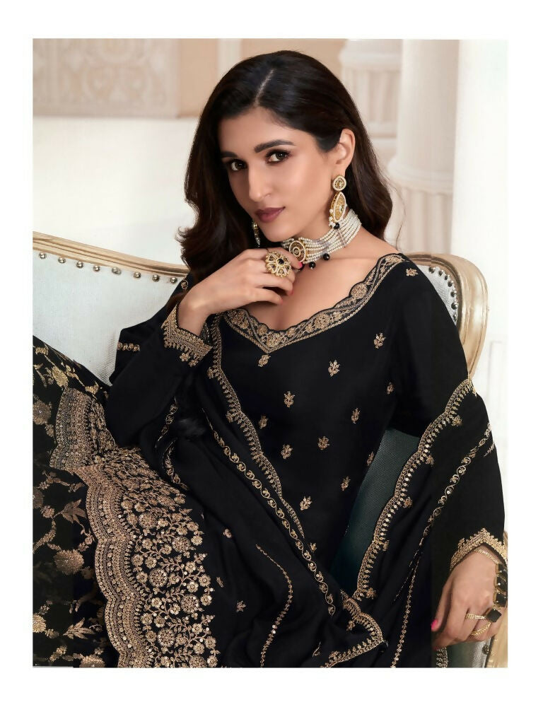 Vastranavya Exquisite Black Heavy Chinon with Embroidered & Sequins Work Salwar Suits
