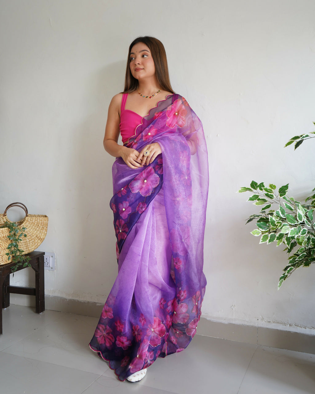 Vamsee Ramya Purple Organza Saree