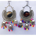 MS Fashion India Silver Oxidized Mirror Hanging Triple Jhumka Multi Color Pearls Afghani Antique Earrings