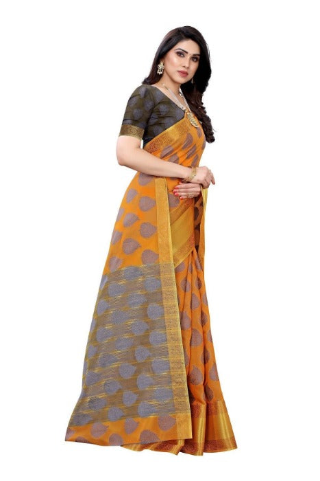 Vamika Mustard Jari Work Cotton Silk Saree (RIDHIMA MUSTARD)