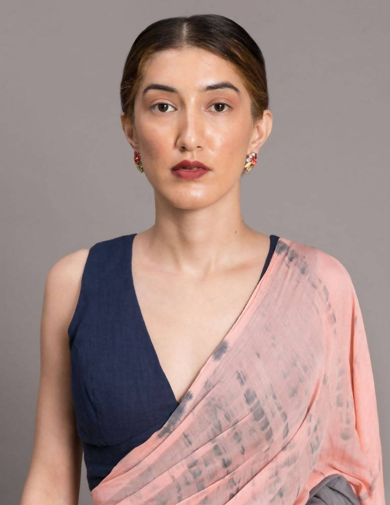 Suta Peach-Coloured Grey Tie Dye Pure Cotton Saree