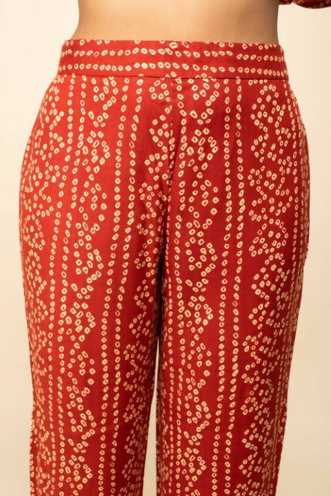 FIORRA Women's Red Cotton A-Line Kurta Pant With Dupatta