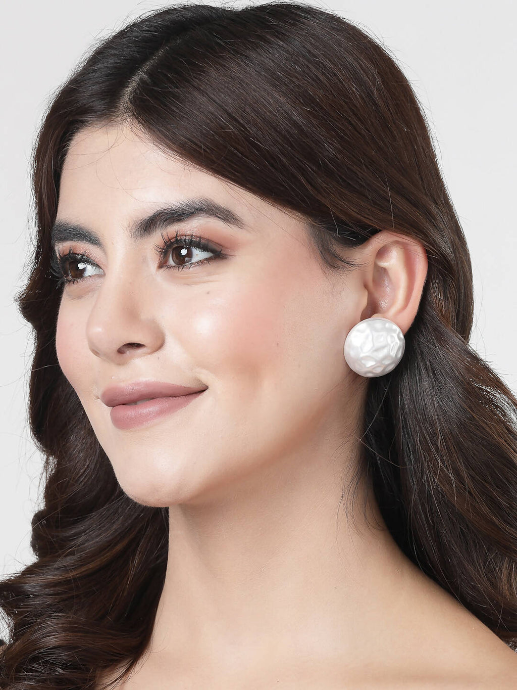 NVR Women's White Color Moon Stud Earrings