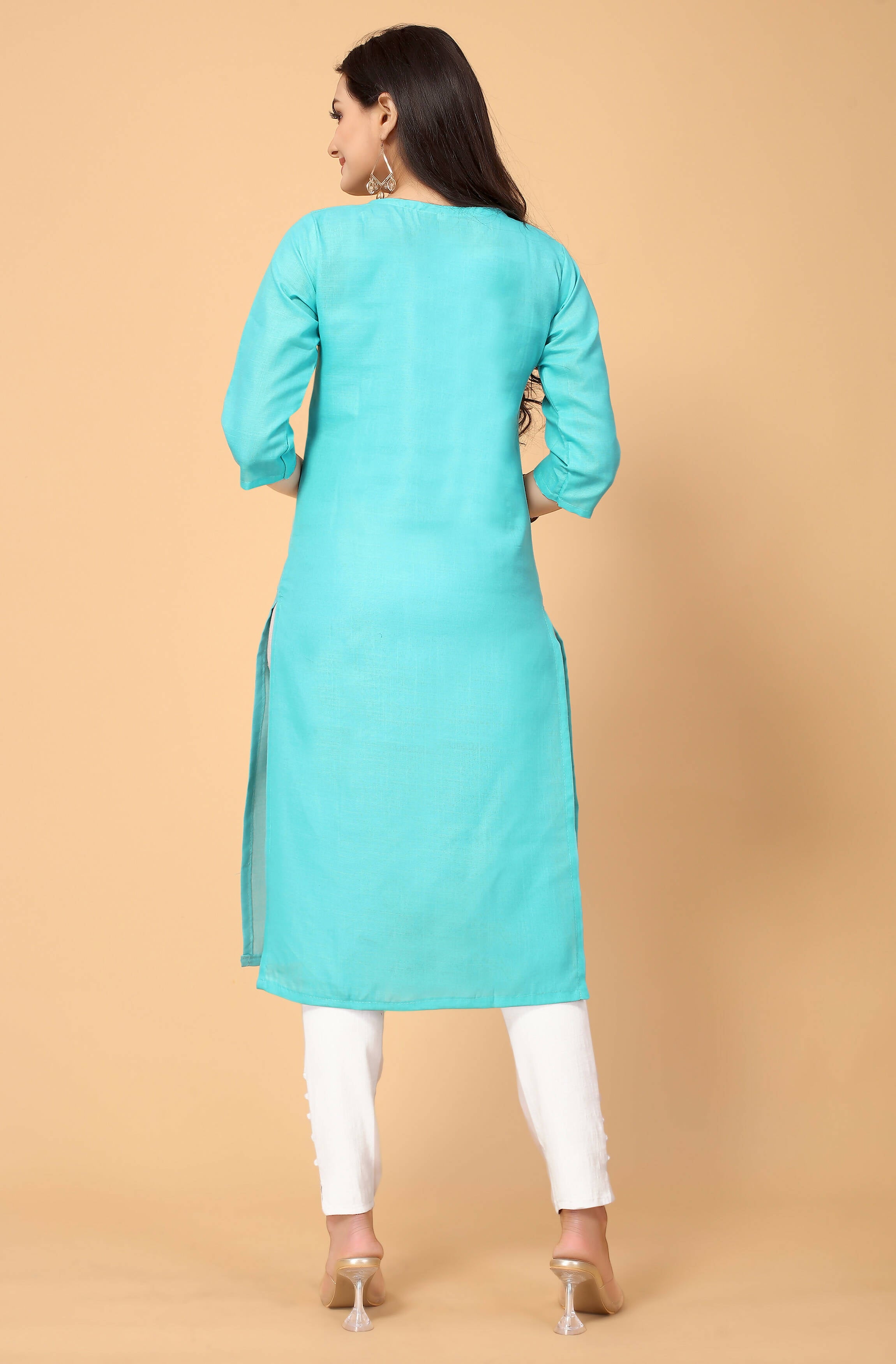 Light Green Cottan Slub Embroidery Kurti - Umi