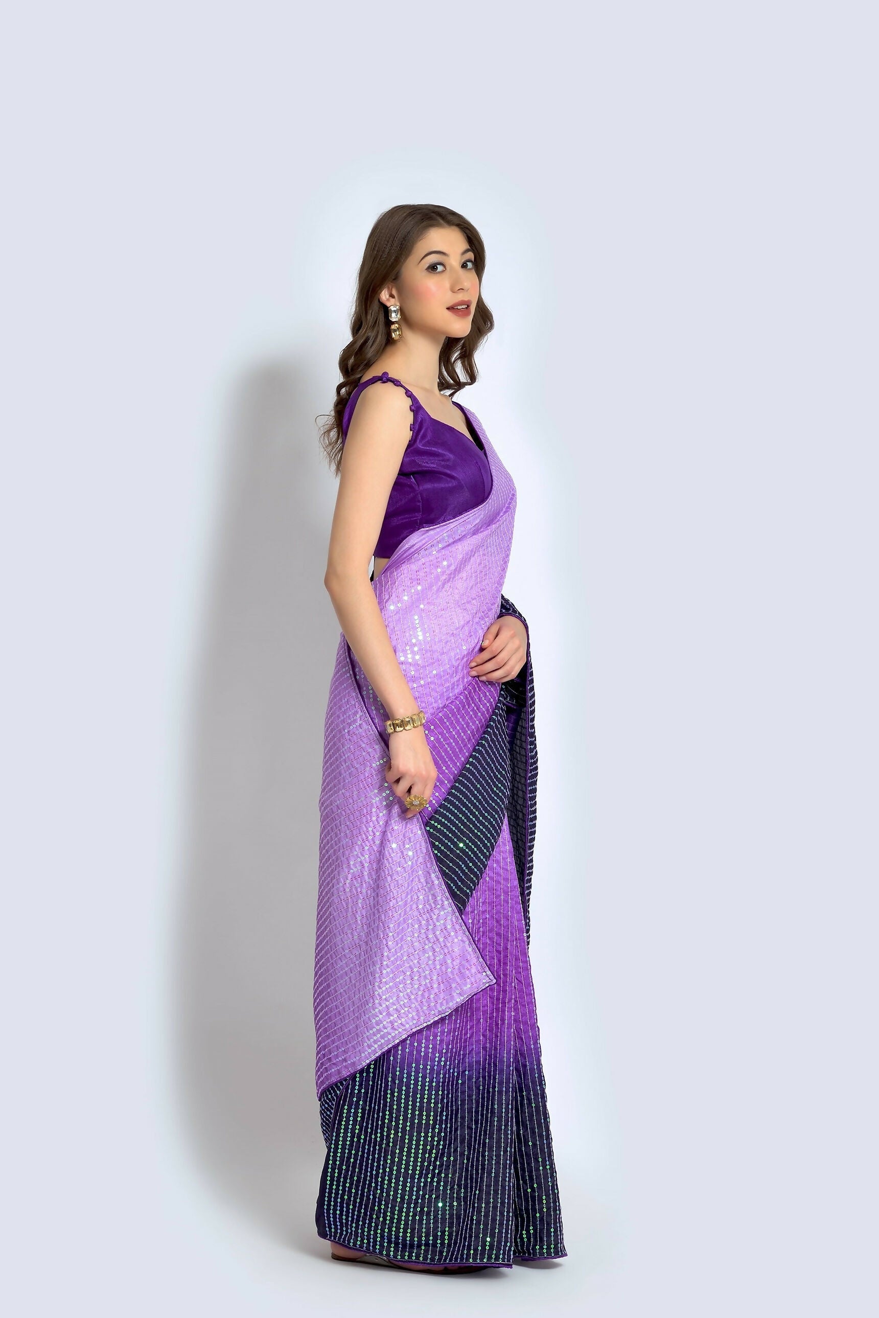 Vegaa Fashion Lavender Vichitra Silk Embroidered Party Wear Saree