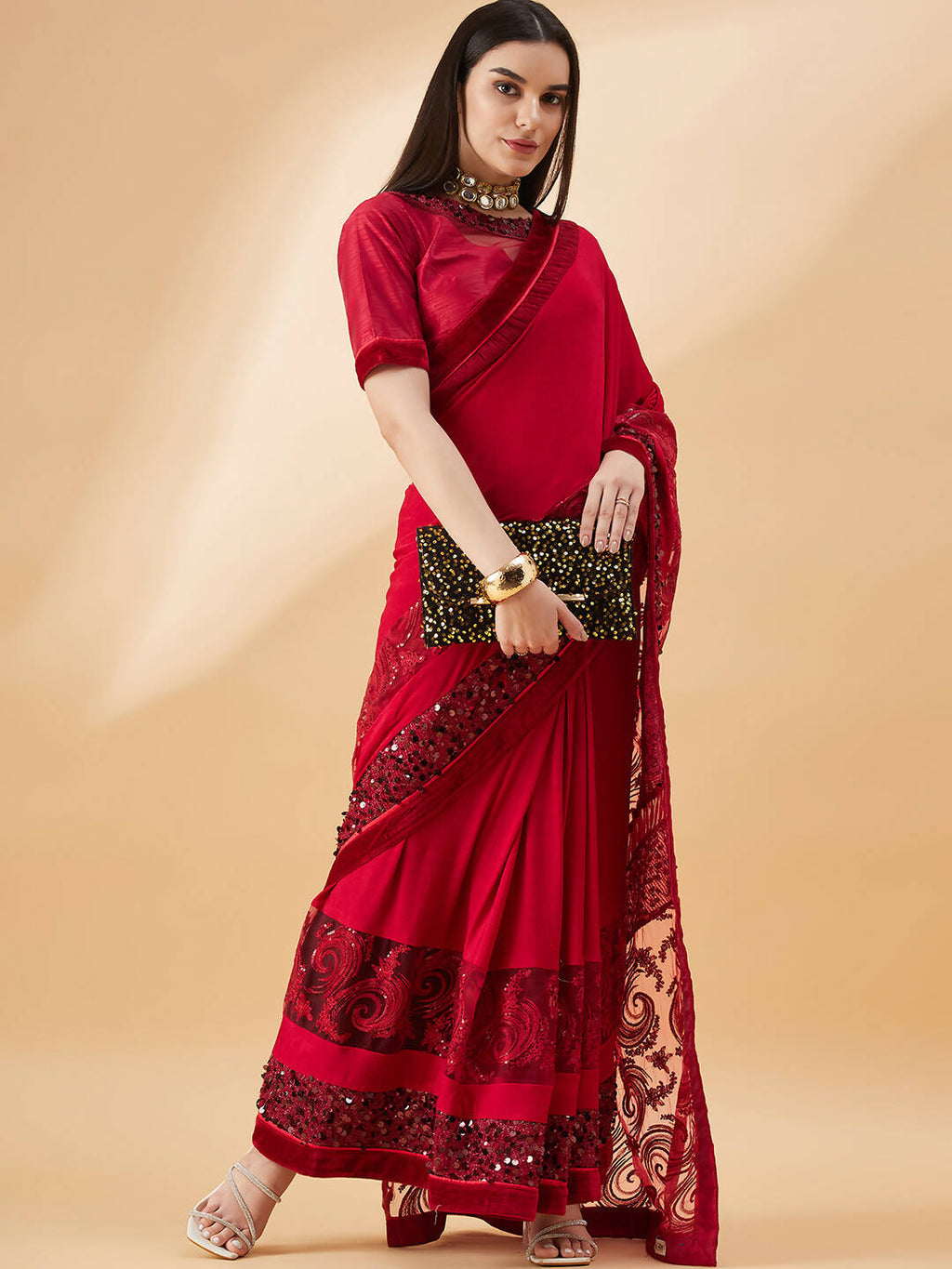 Mauve Lycra Resham And Sequins Embroidery Saree - Norita Hit Design