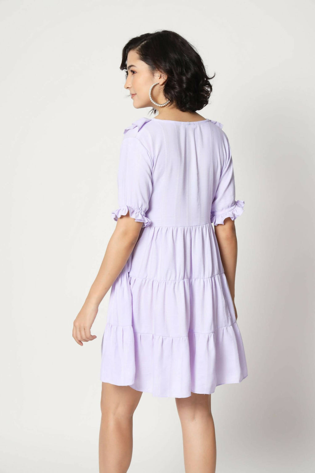 Purple Viscose Texture Flared Dress - Shivani