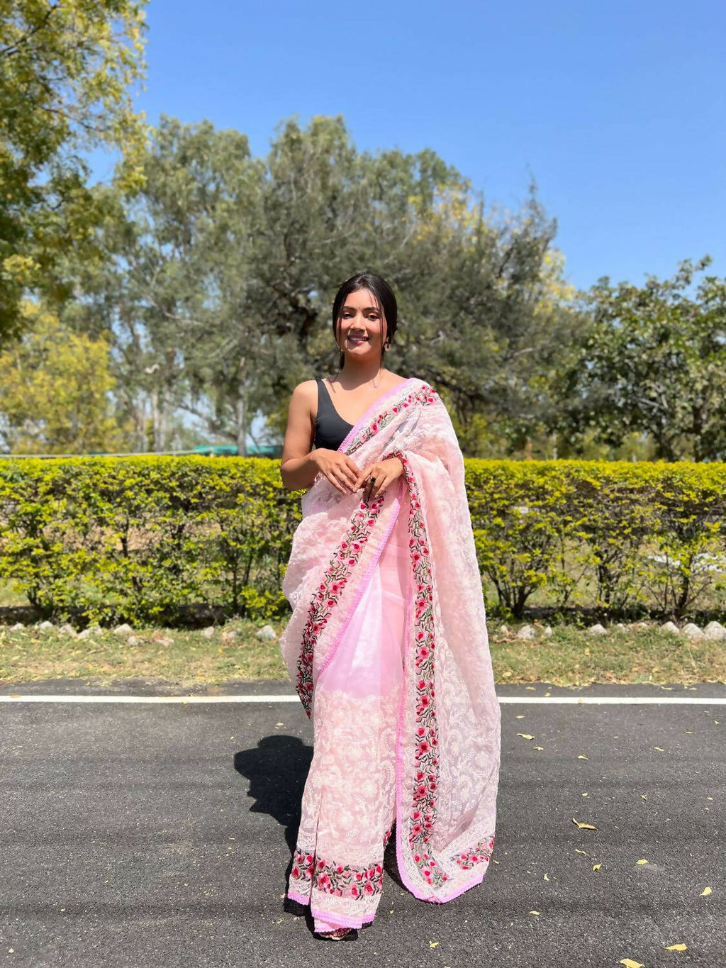 Vamsee Pink Organza Saree