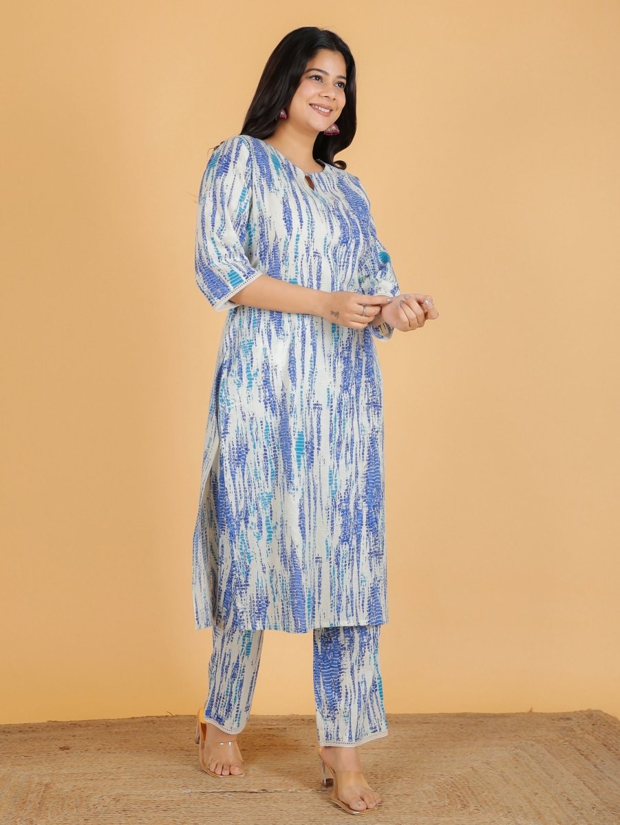 Aramya Straight Kantha Cotton Tie-Dye Print Women's Kurta - Off White