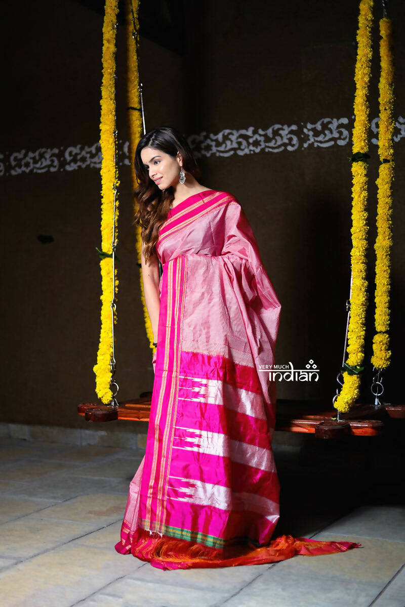Very Much Indian Handloom Cotton Viscose Ilkal Saree Pink