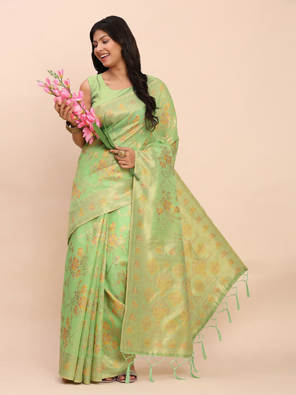 Shree Shyam Fashion Linen Cotton Green Saree
