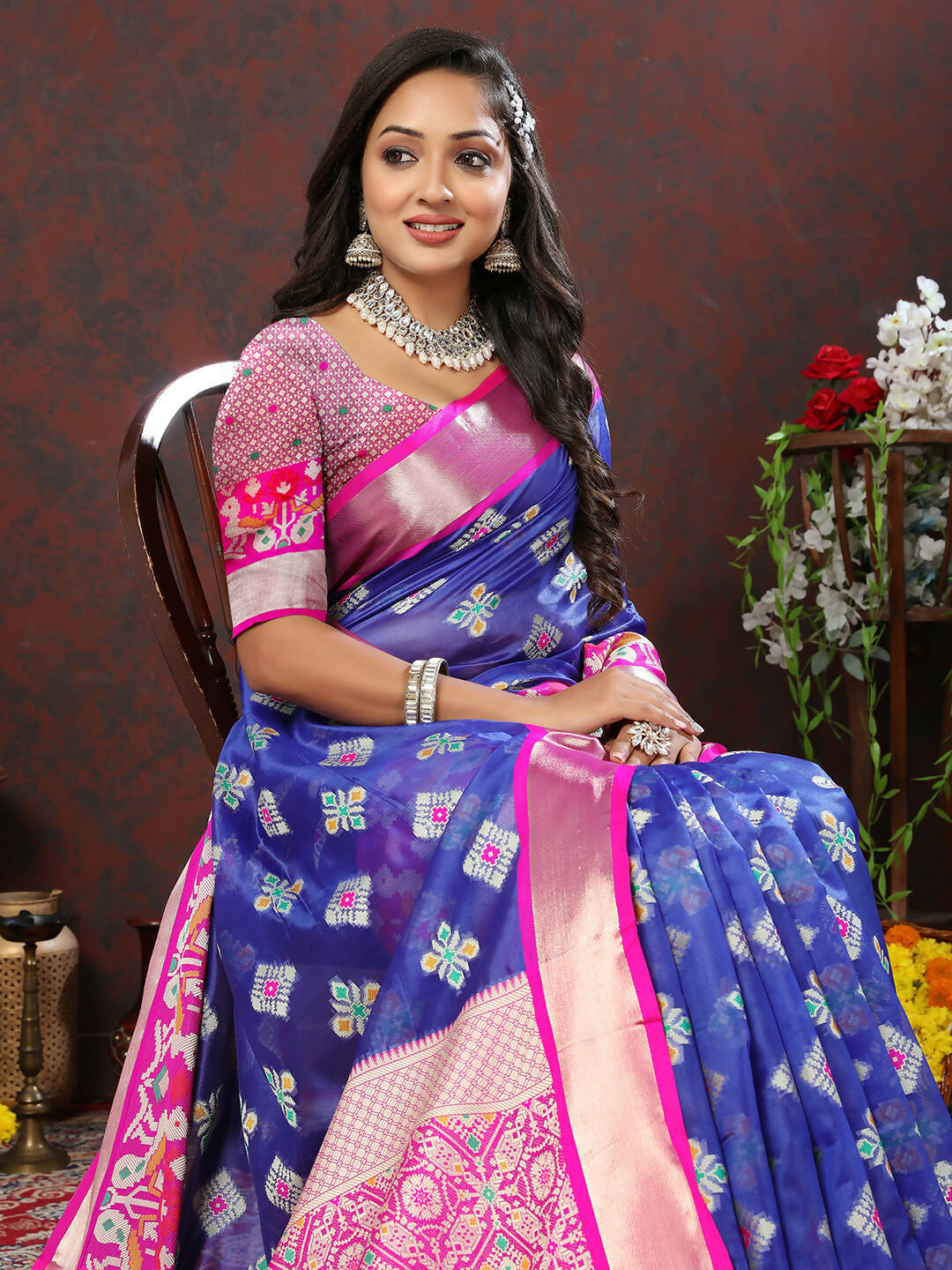 Lorenvalley Fashion Blue Organza Silk Woven Design with Meenakari Weaving Saree