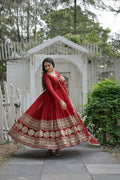 Joban Fashion Maroon Georgette Sequence Embroidery Work Kurta Set