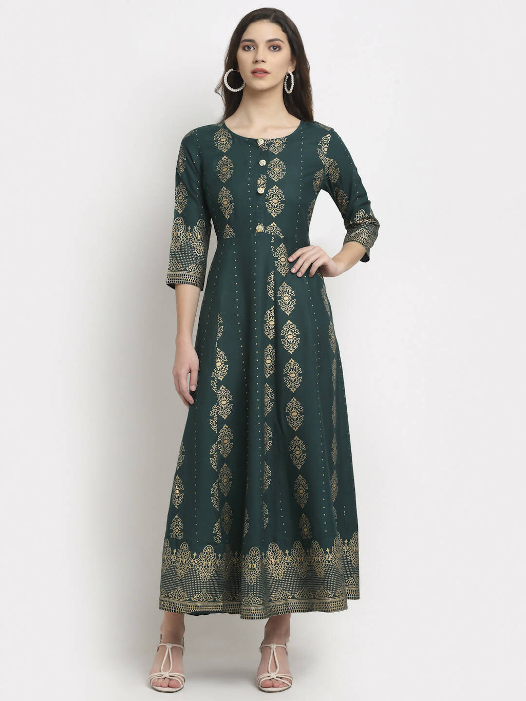 Rudra Bazaar Gold Printed Flared Anarkali kurti