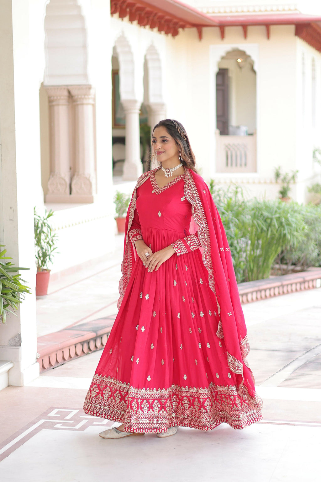 Joban Fashion Pink Readymade Kurta Set With Sequence embroidery Work