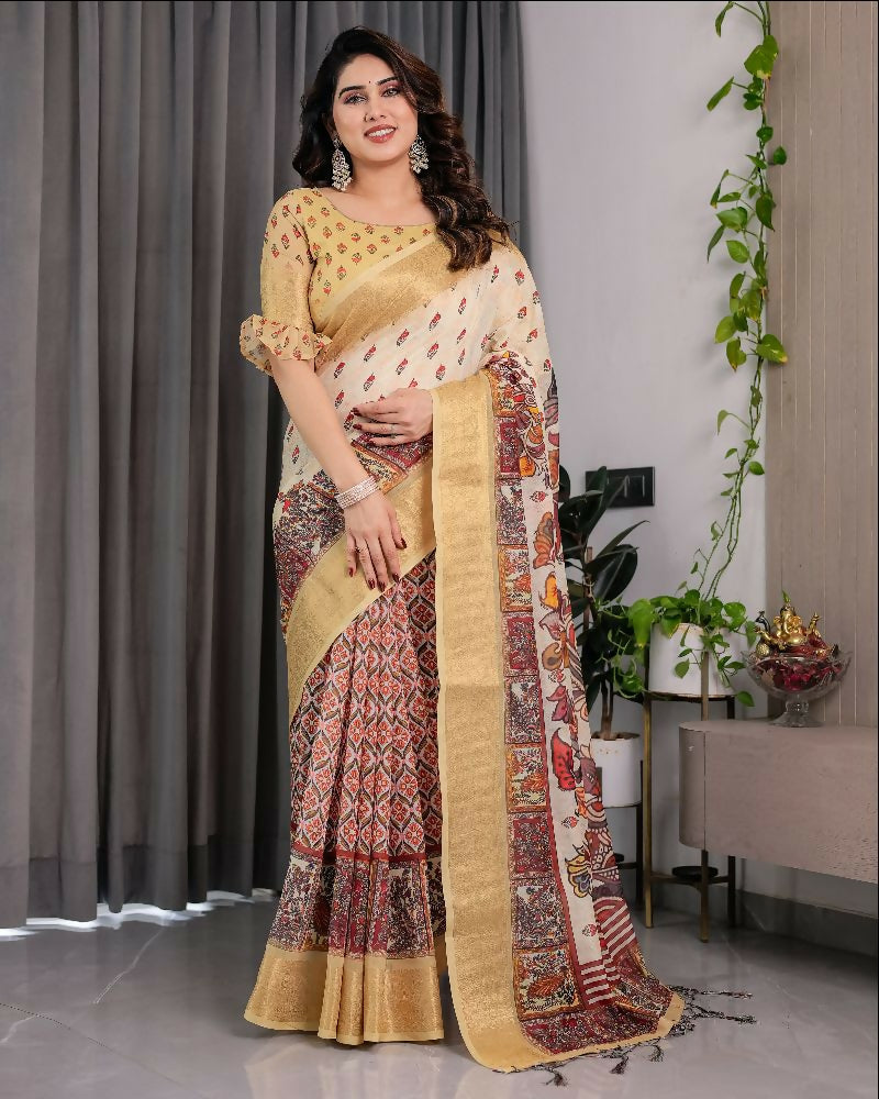 PR Fashion Pista Pure Handloom Linen Saree