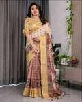 PR Fashion Pista Pure Handloom Linen Saree