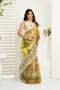Vastranavya Yellow Digital Printed Linen Ready To Wear Designer Saree with Unstitched Blouse