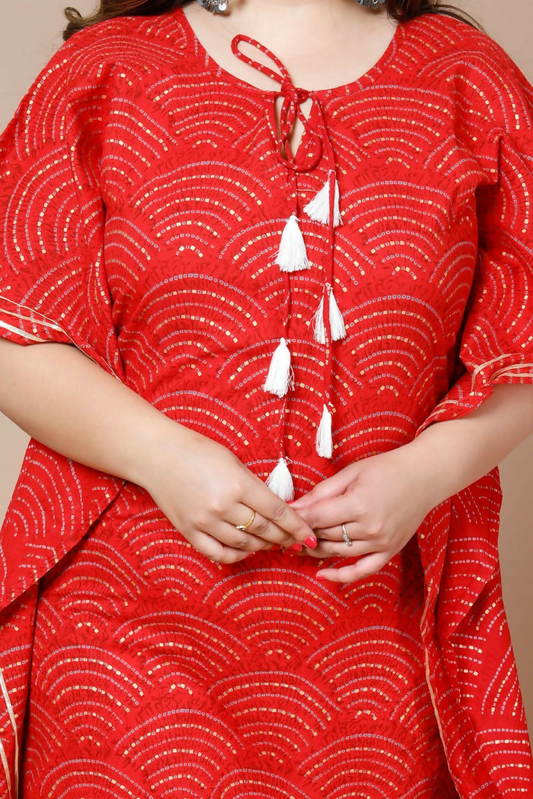 Miravan Women's Red Plus Size Cotton Festive Wear Kaftan