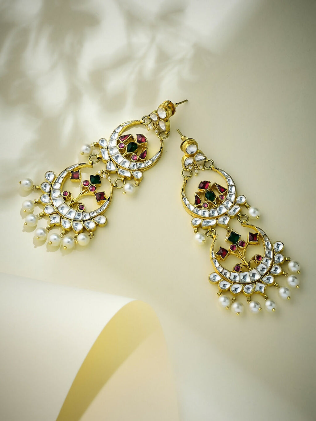 Nuyug 22K Gold-Plated Kundan Studded & Pearl Beaded Layered Chandbalis