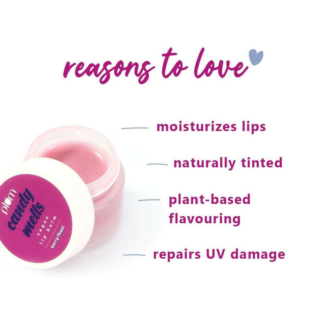 Plum Candy Melts Vegan Lip Balm Berry Feast For Dry & Chapped Lips, Natural SPF with Vitamin A