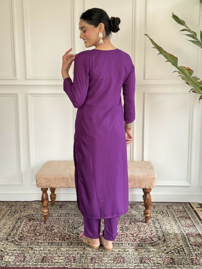Purple Rayon Slub Stitched Suit With Dupatta - Tanisha