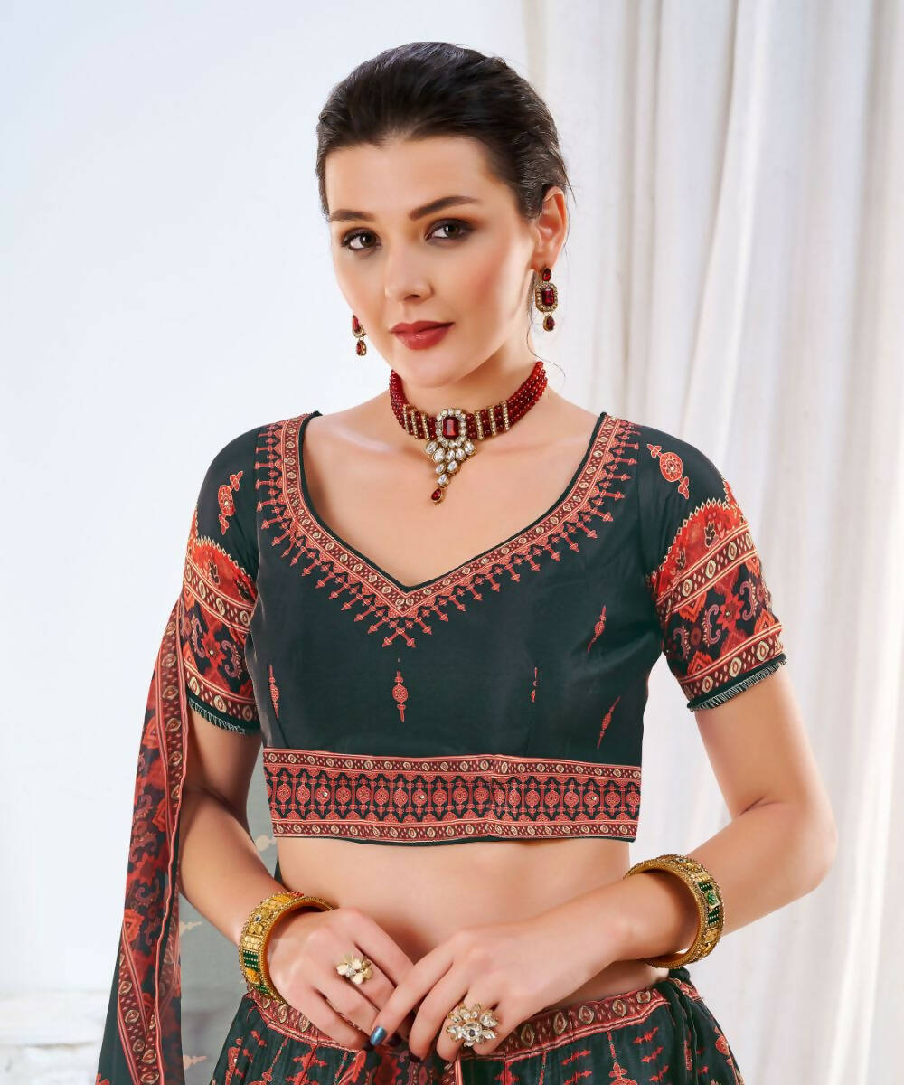 Wedding Designer Black Chinon Lehengha Choli - Anbazaar
