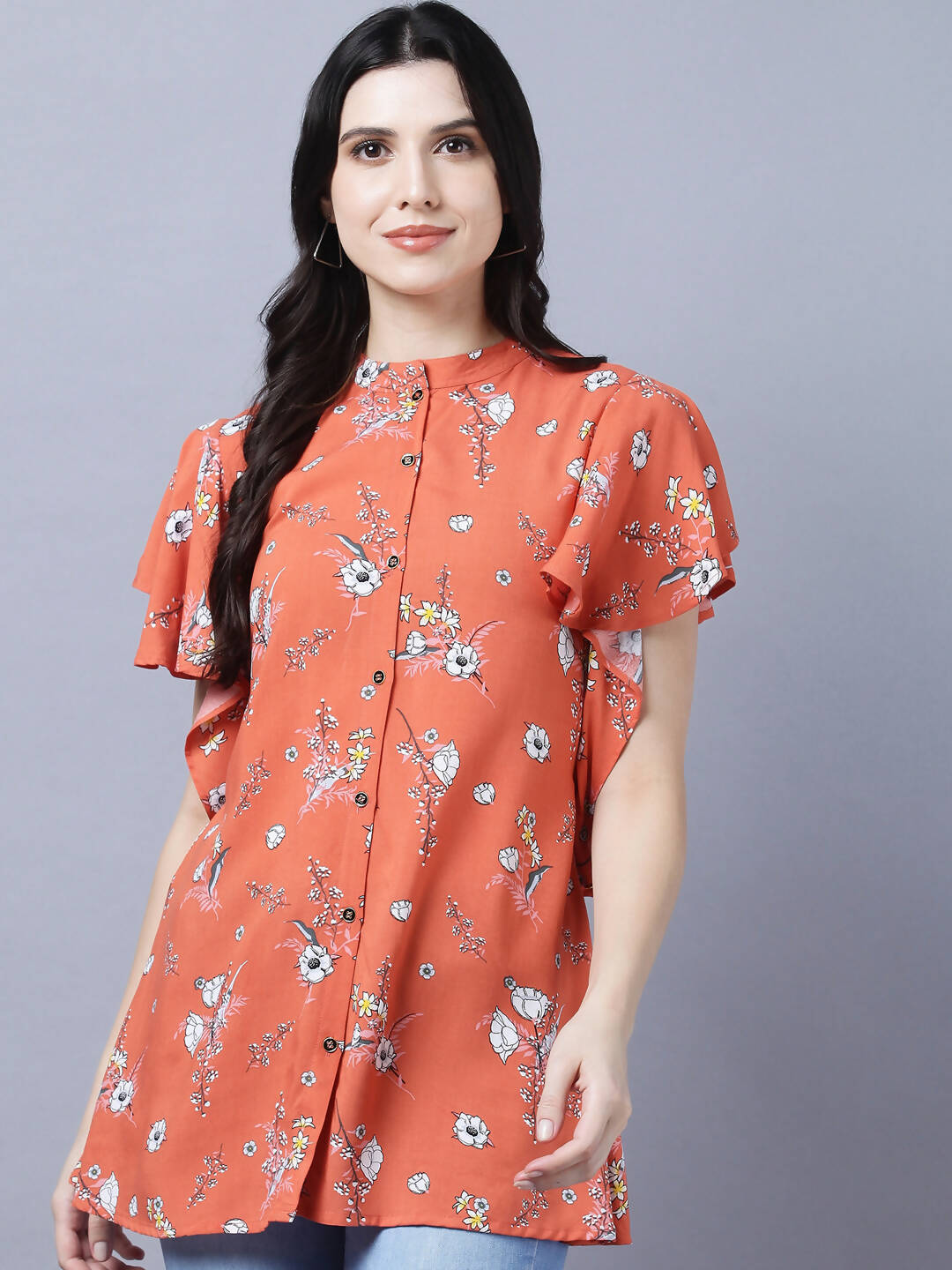 Myshka Stylish Orange Viscose Short Sleeve Women's Top