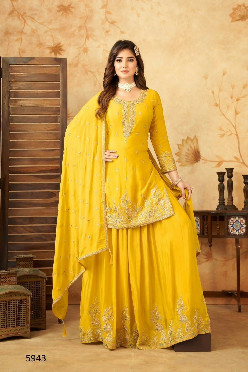 Joban Fashion Chinon Silk Yellow Color Kurta Set