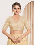Joban Fashion Gold Sequins Padded Blouse With V Neck Elbow Sleeves