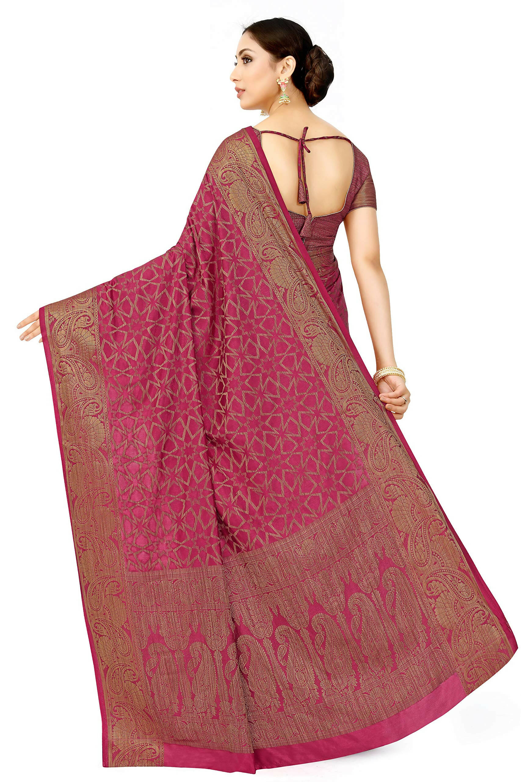Mimosa Women's Pink Patola Art Silk Saree