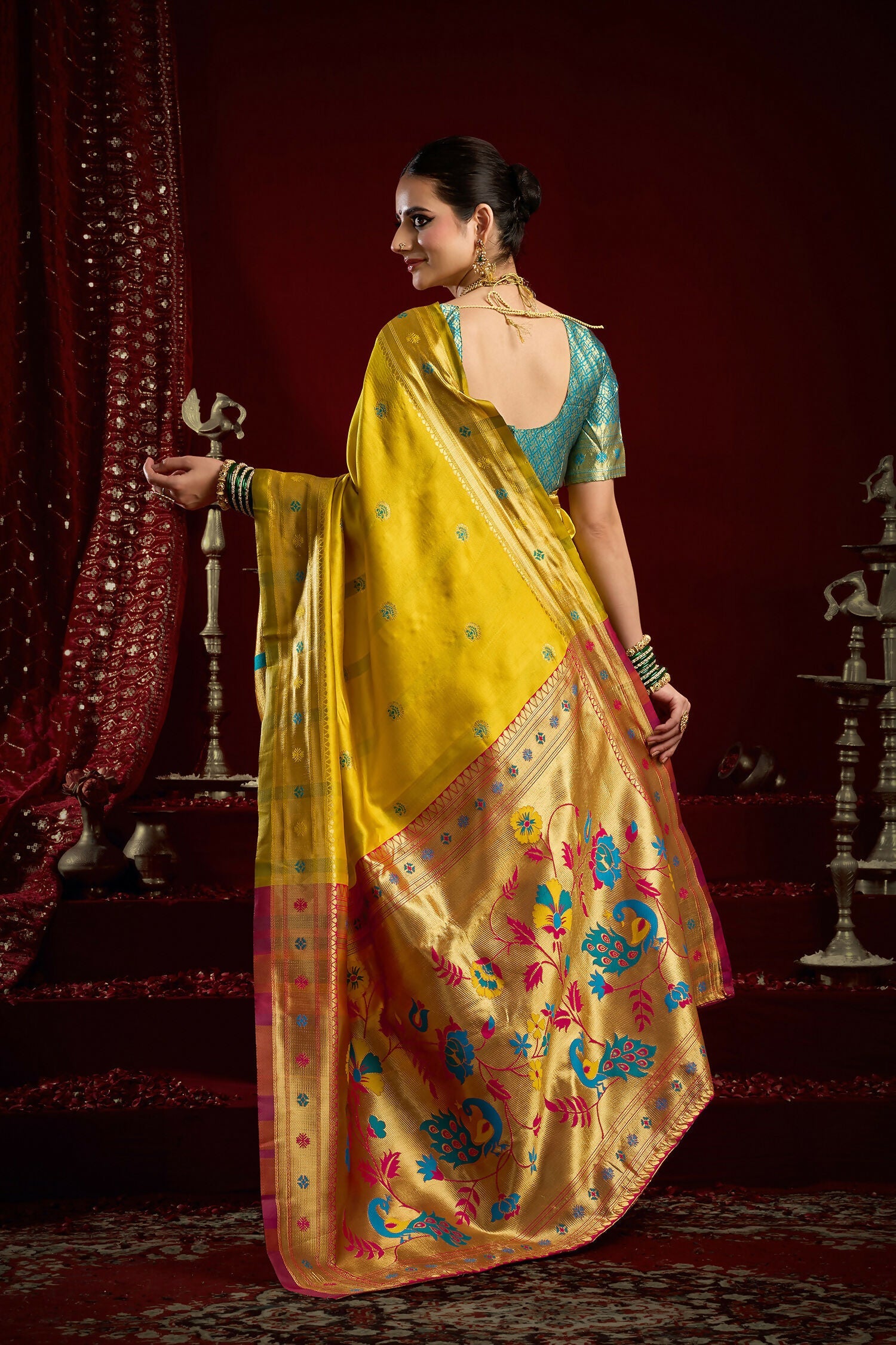 Joban Fashion Yellow Paithani Silk Blend Butti Saree